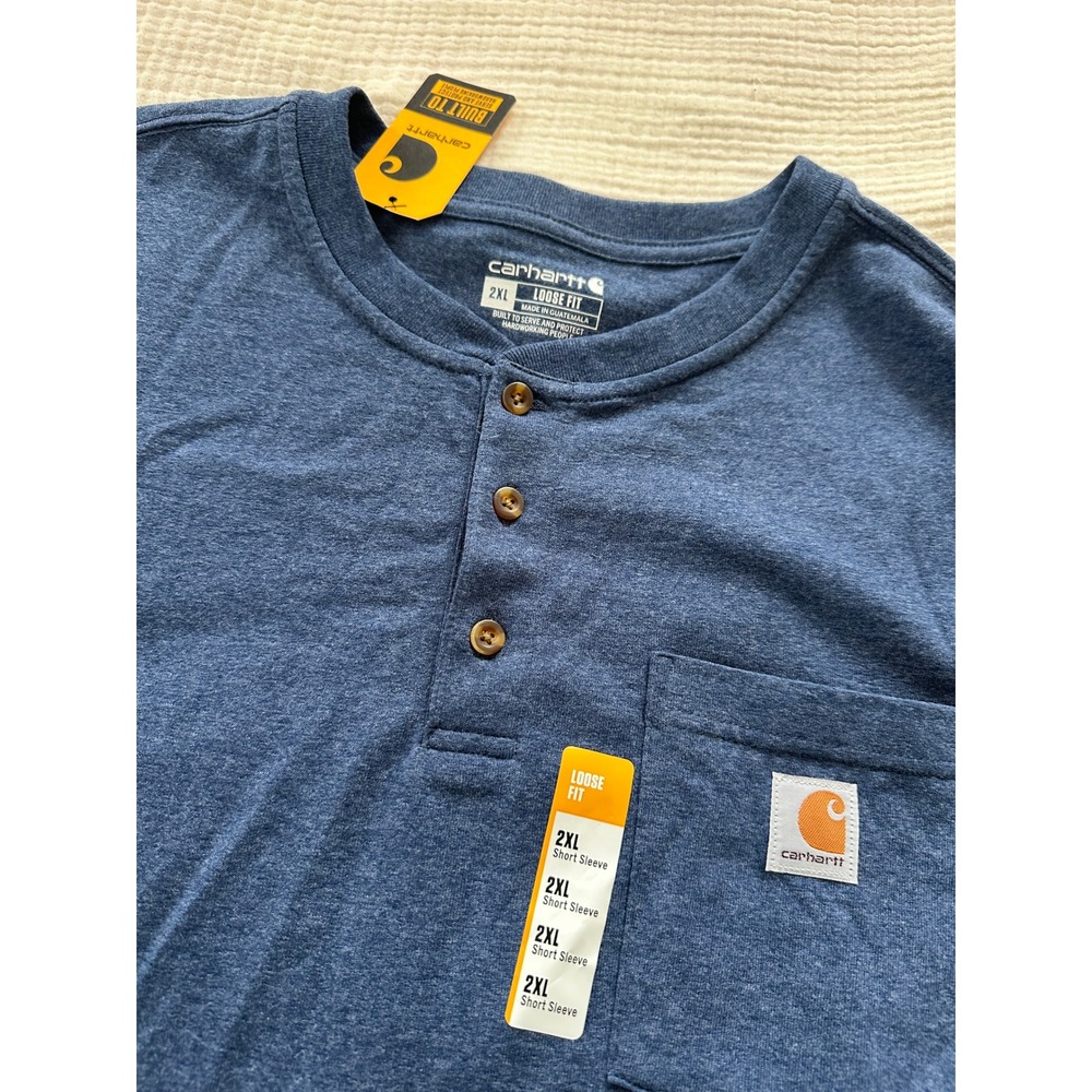 Lot of 2 NEW Carhartt Henley T-Shirt Green Blue Loose Fit Pocket Workwear 2XL - Picture 5 of 7